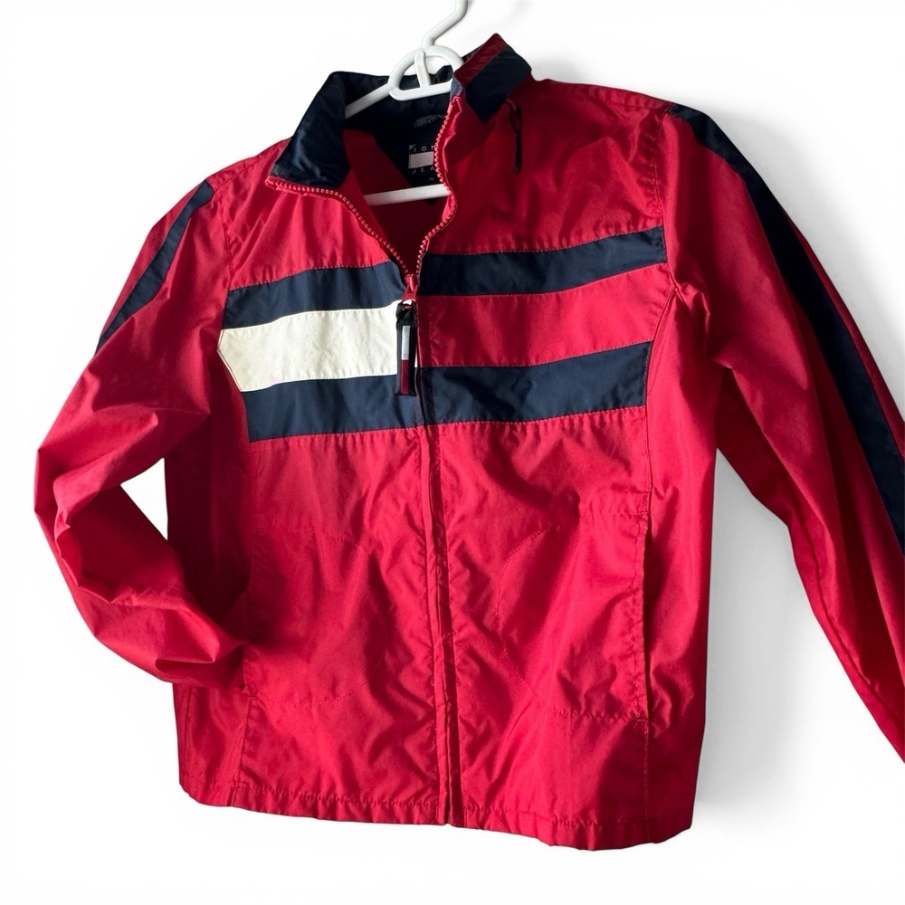 Vintage 2002 Tommy Jeans Windbreaker Jacket Womens M Red Color Block Flag Y2K